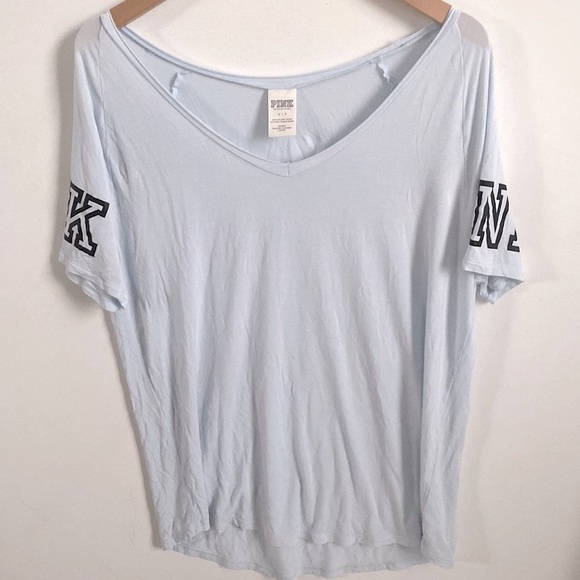 PINK Victoria’s Secret v neck light blue short-sleeve tee, Size S - Picture 5 of 8